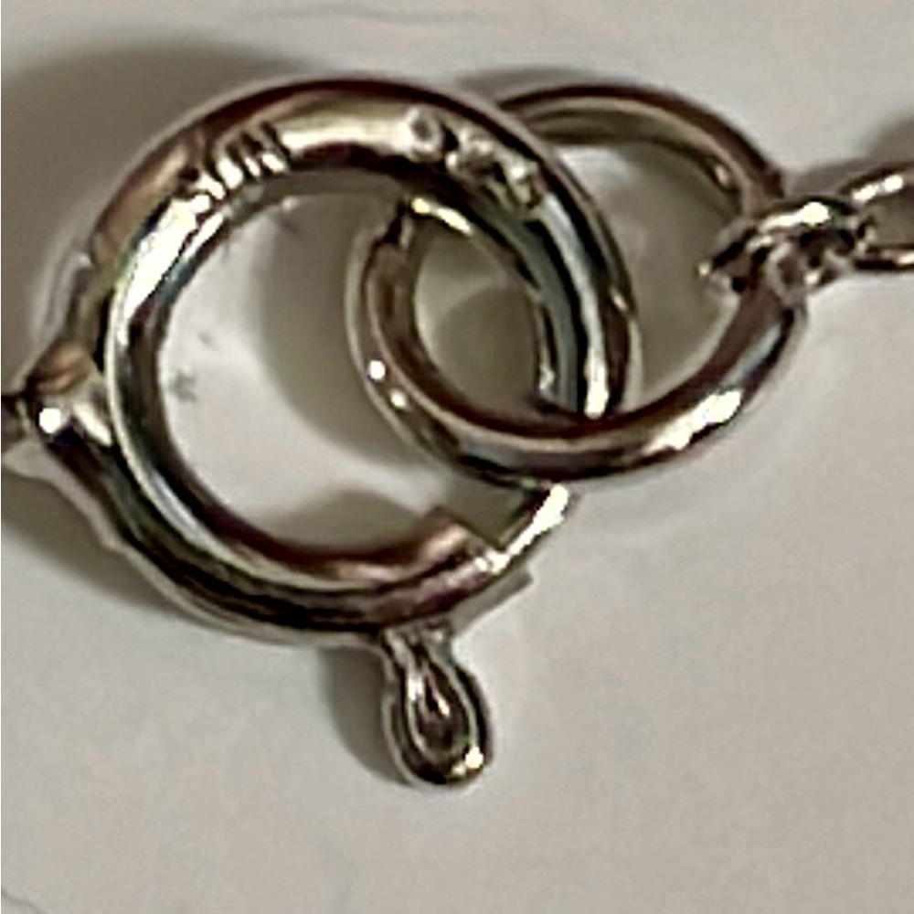Dainty 925 Silver Minimalist Curved Blue and White Cube Stones 18” Necklace GUC - Picture 3 of 6